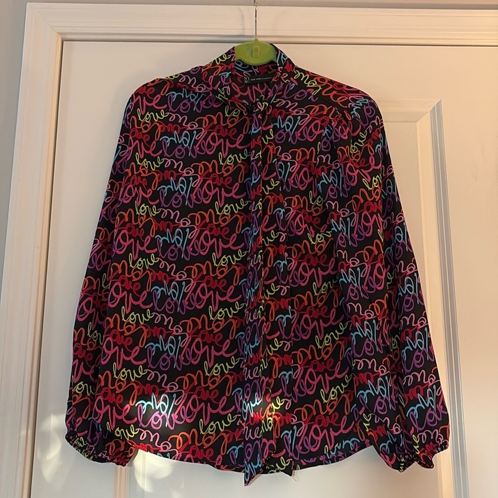 Colorful Love Print Long Sleeve Blouse